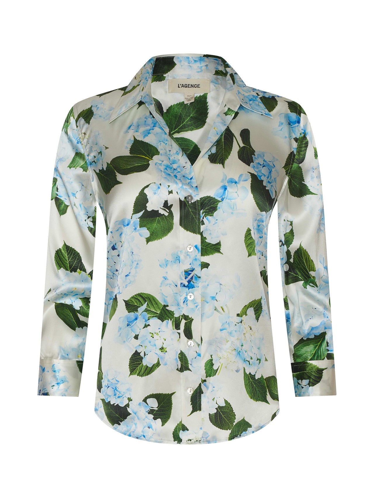 Dani Silk Blouse in Ivory/Light Blue Hydrangea | L'AGENCE online