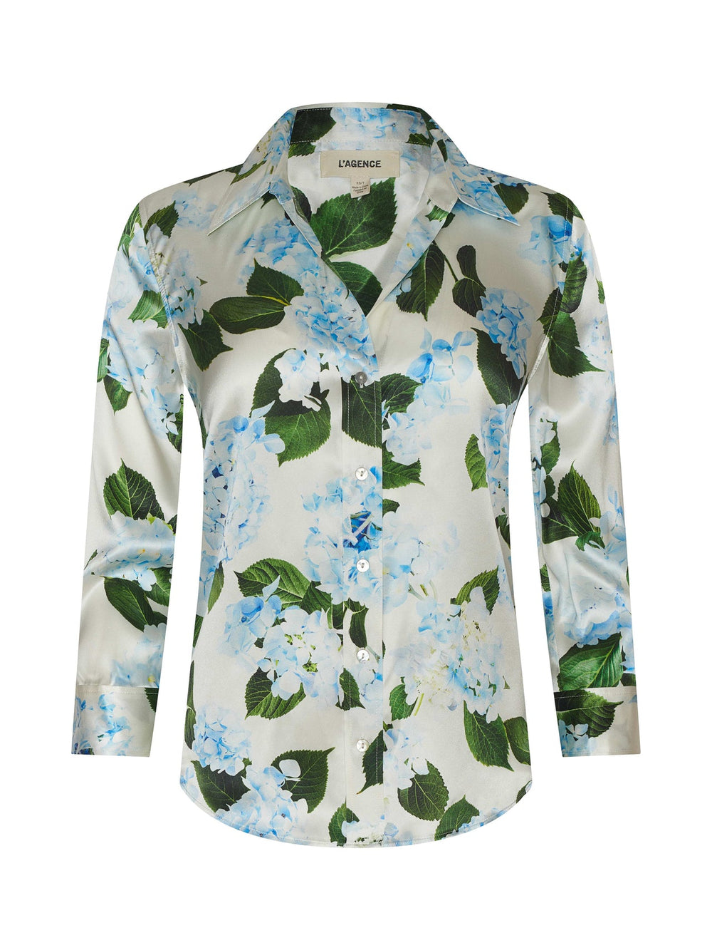 Dani Silk Blouse in Ivory/Light Blue Hydrangea | L'AGENCE online