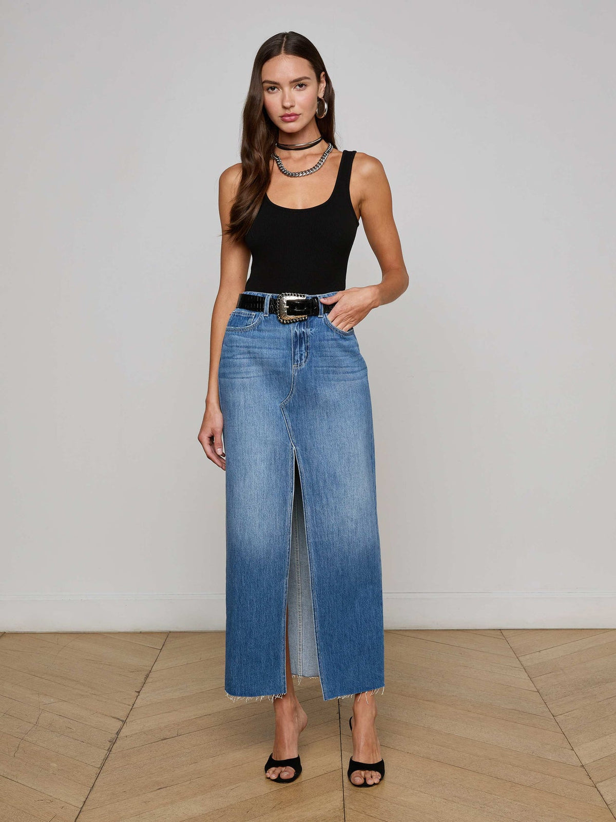 Rysa Jean Maxi Skirt in Woodrow | L'AGENCE US