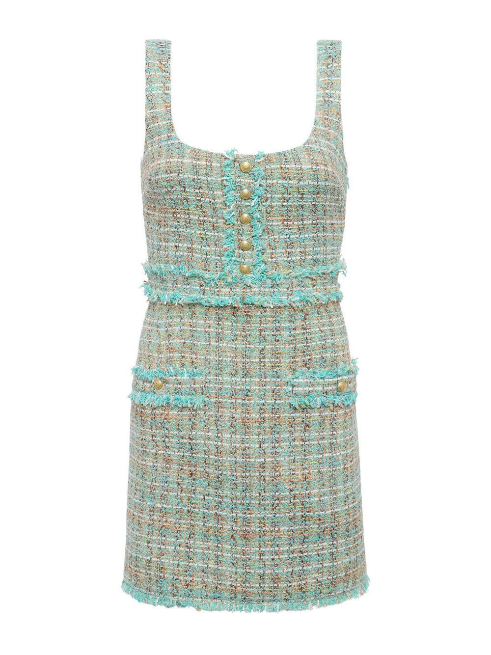 Valli Tweed Mini Dress in Lagoon/Light Brown Tweed | L'AGENCE discount