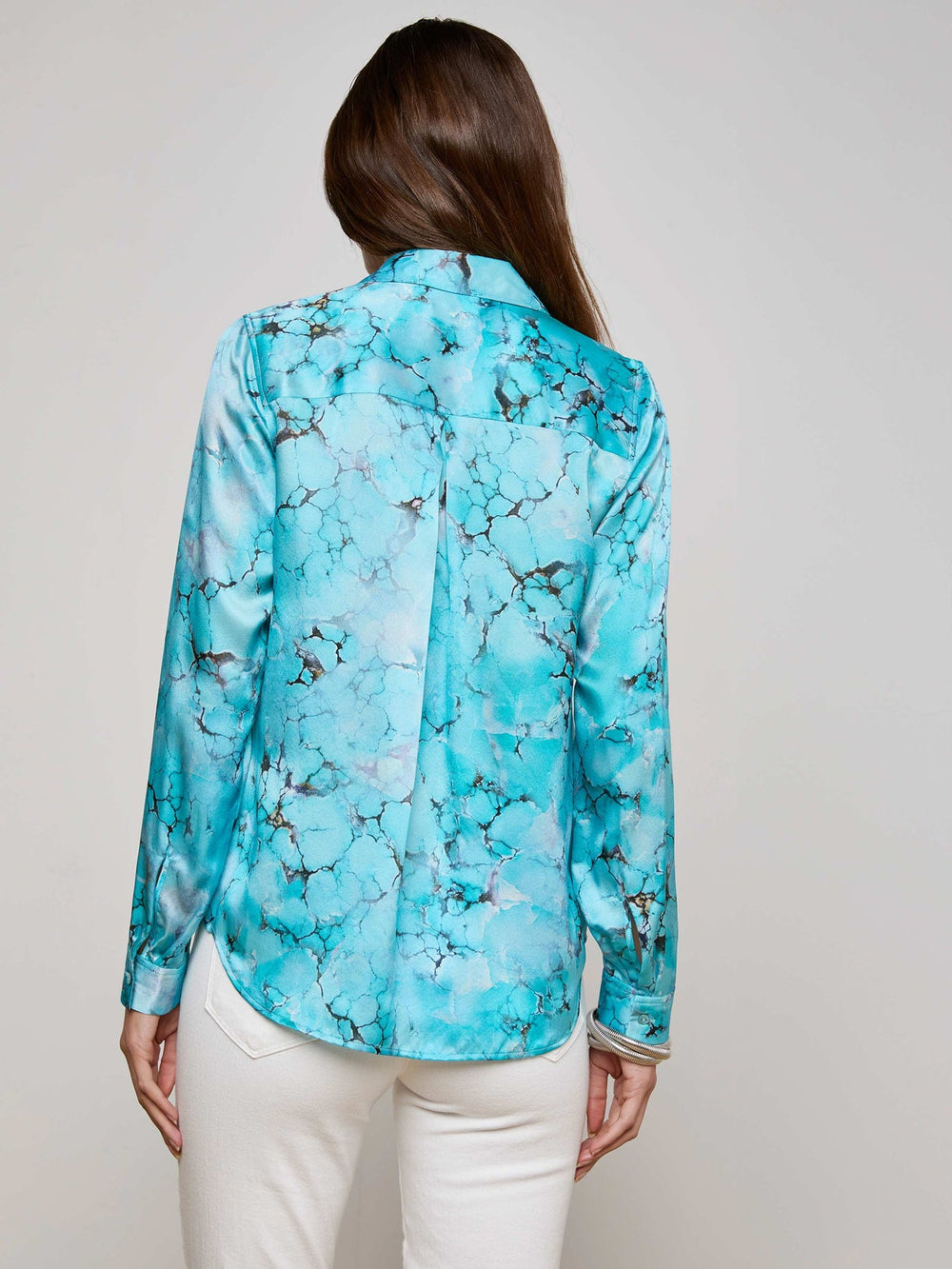 Tyler Silk Blouse in Multi Turquoise Stone | L'AGENCE discount