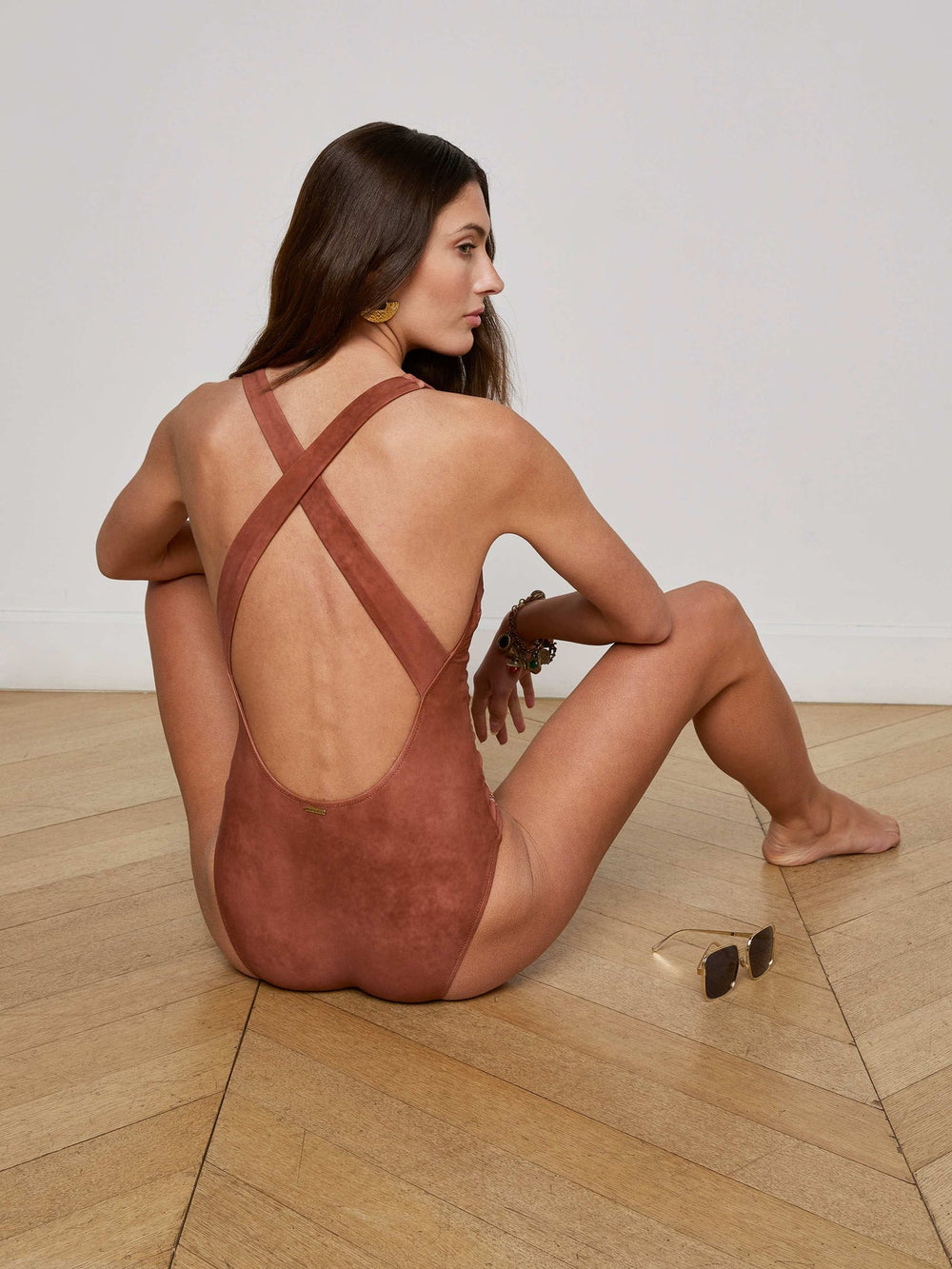 Lisa Plunge One-Piece Swimsuit in Bronze | L'AGENCE near me
