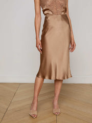 Perin Silk Midi Skirt in Dark Cappuccino | L'AGENCE for sale
