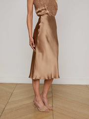 Perin Silk Midi Skirt in Dark Cappuccino | L'AGENCE for sale