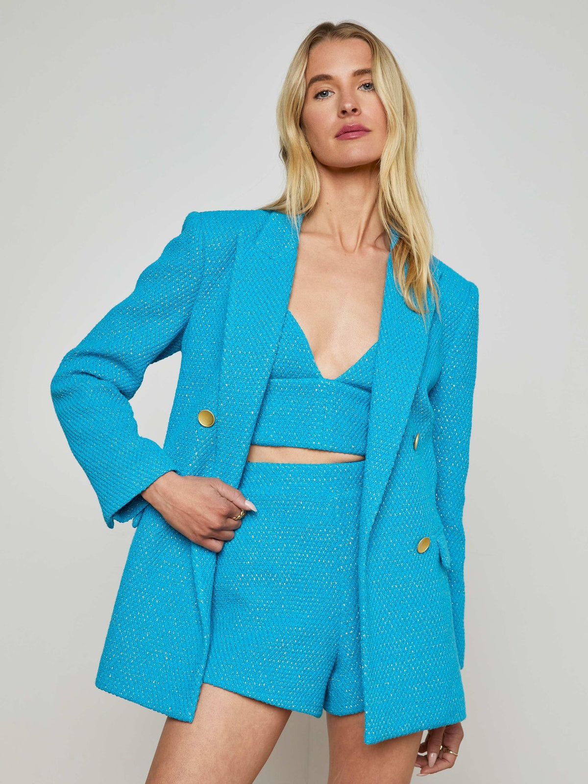 Riva Knit Blazer in Blue Teal | L'AGENCE online