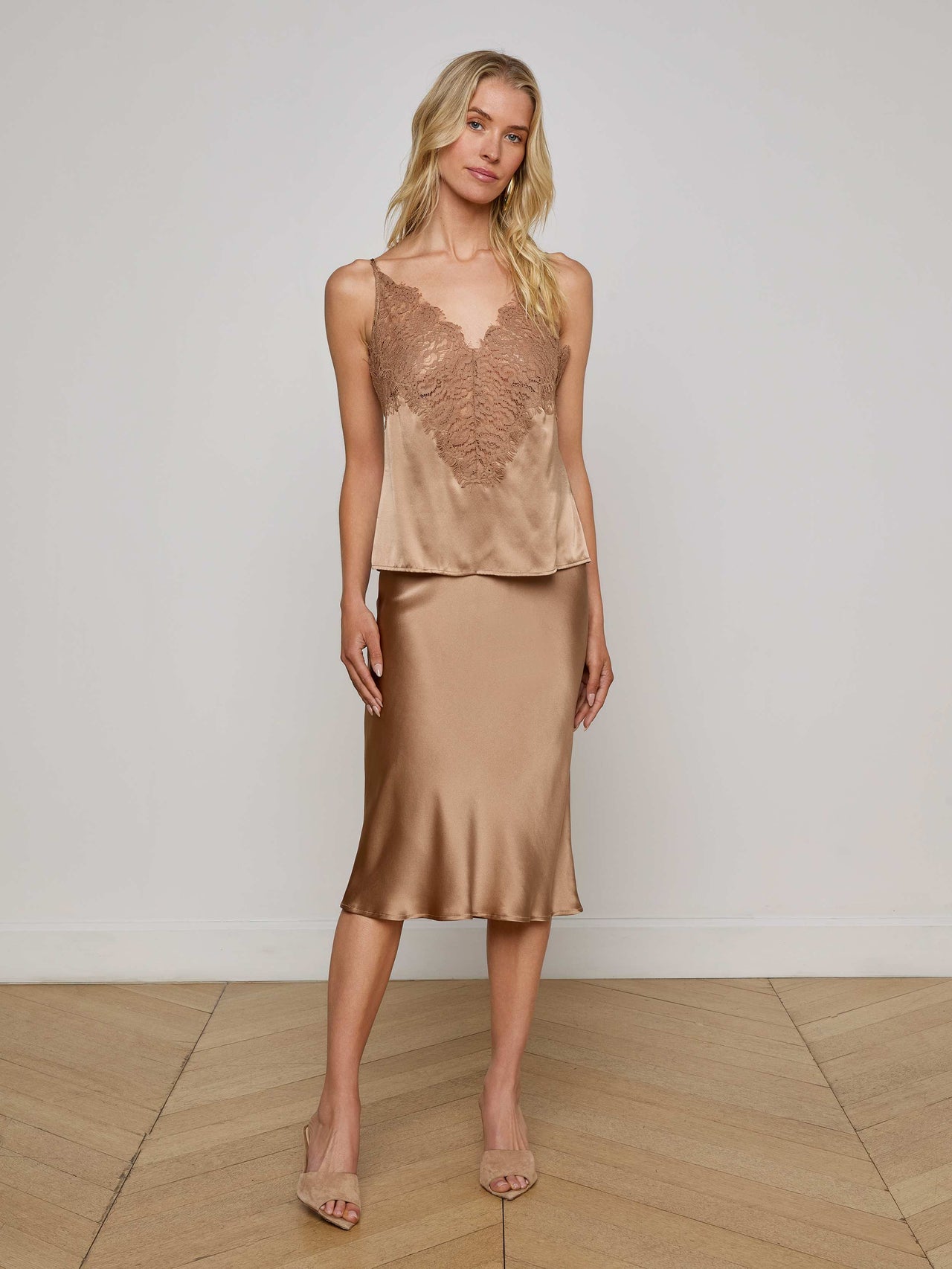 Priya Silk Lace Camisole in Dark Cappuccino | L'AGENCE sale