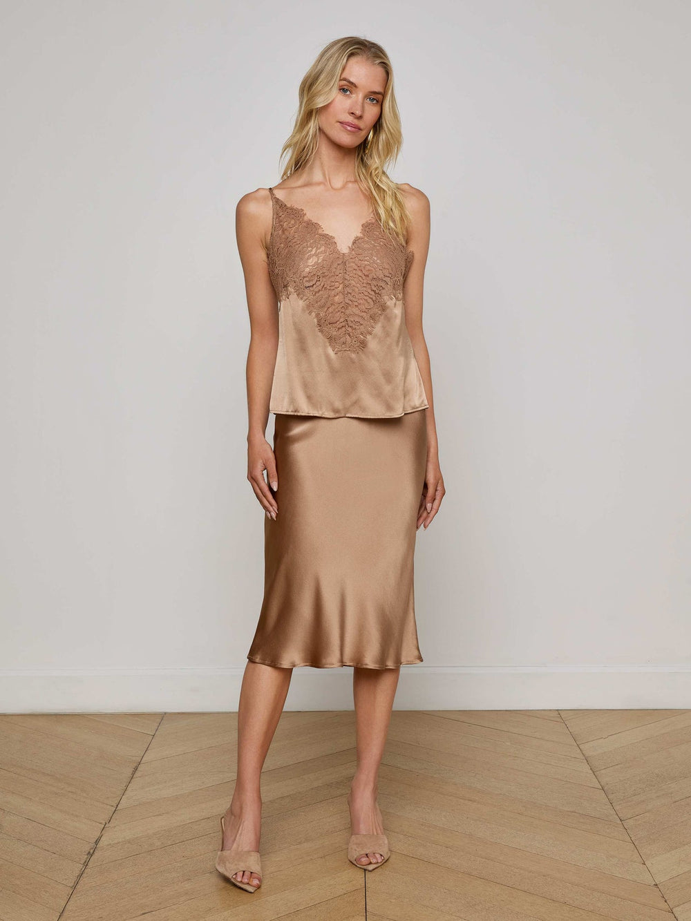 Priya Silk Lace Camisole in Dark Cappuccino | L'AGENCE sale