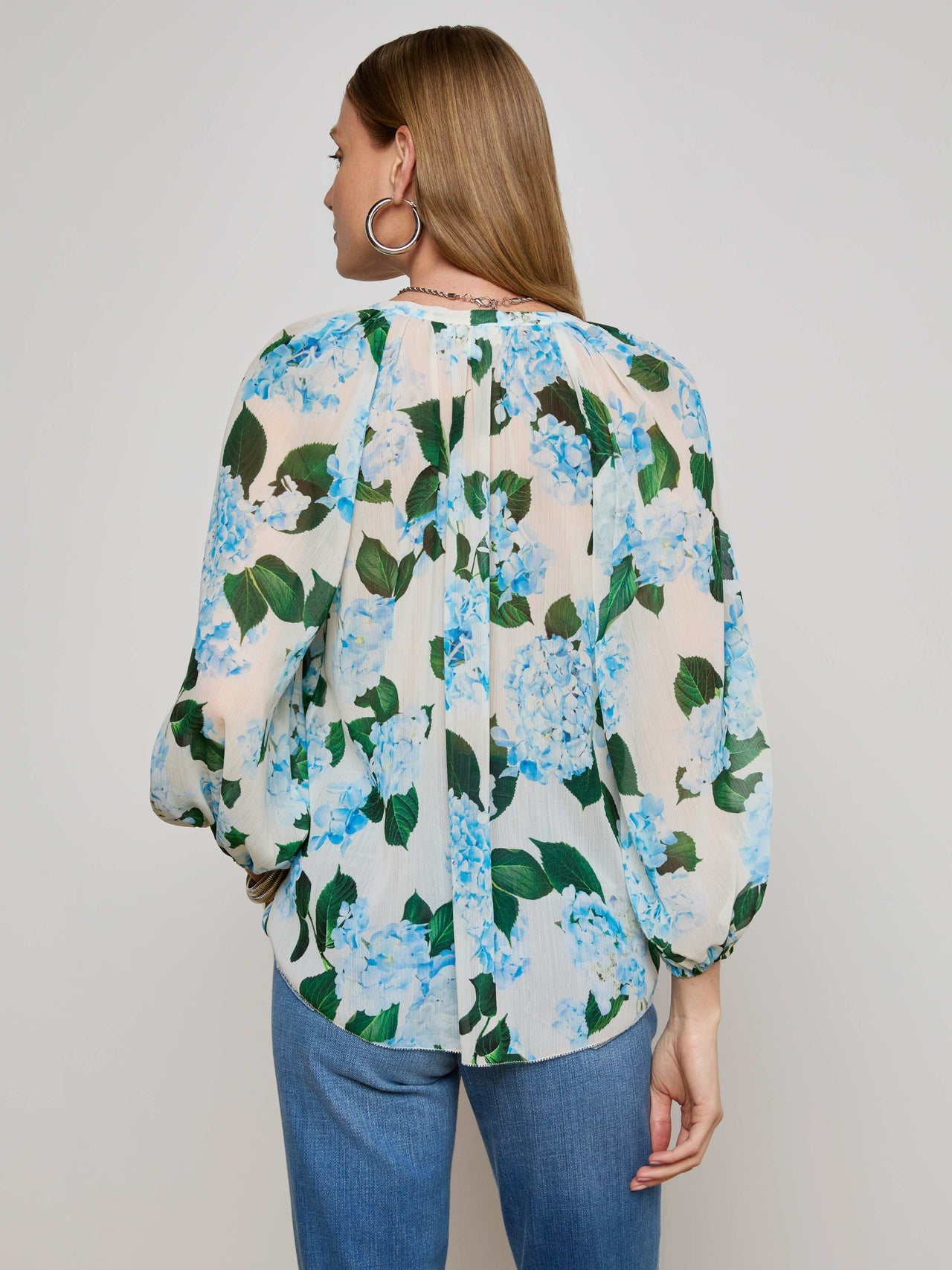 Teagan Blouse in Ivory/Light Blue Hydrangea | L'AGENCE near me