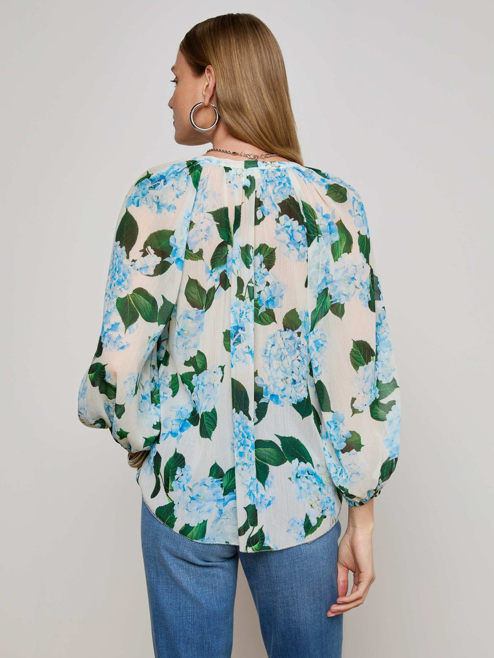 Teagan Blouse in Ivory/Light Blue Hydrangea | L'AGENCE near me
