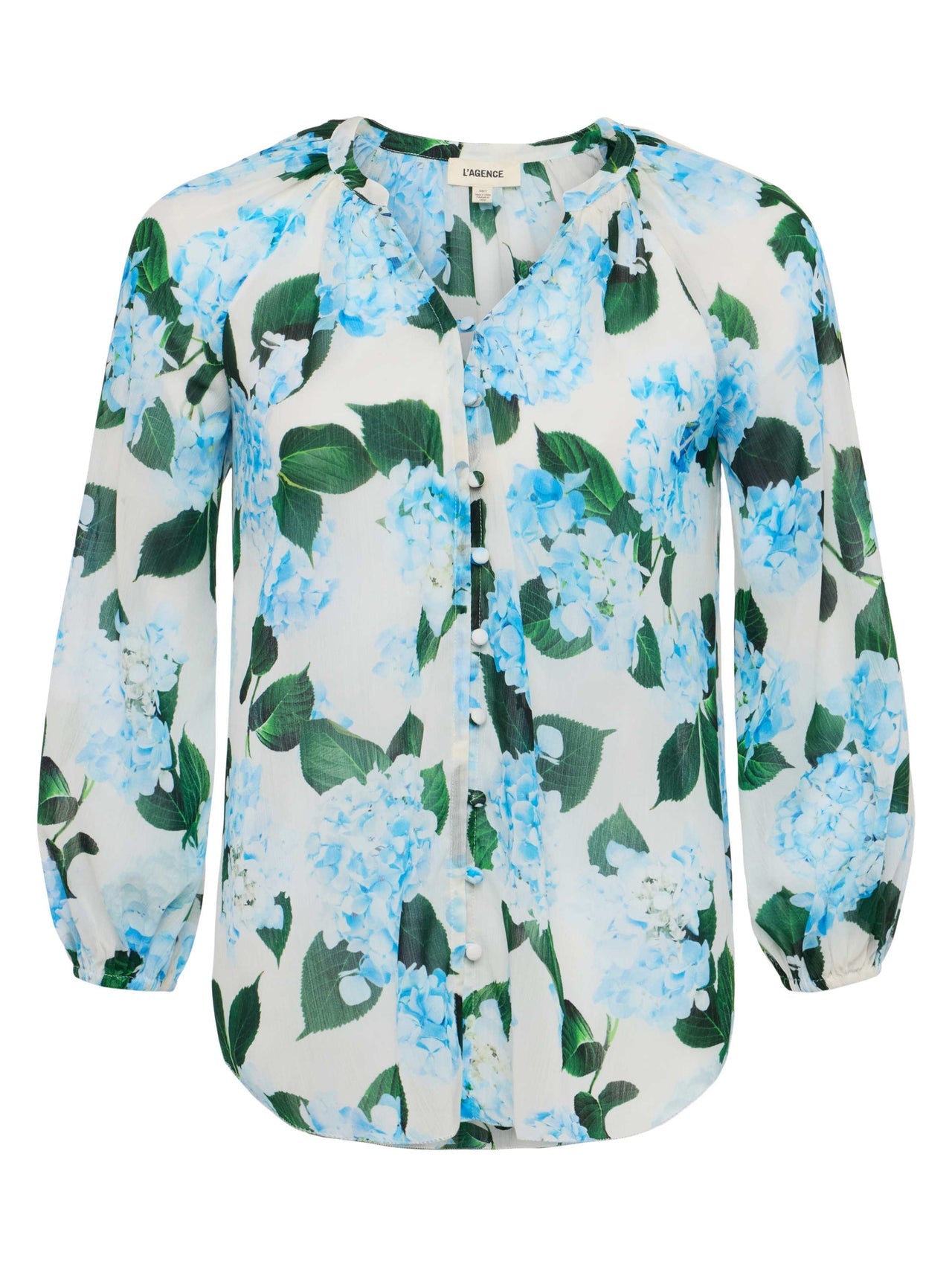 Teagan Blouse in Ivory/Light Blue Hydrangea | L'AGENCE near me
