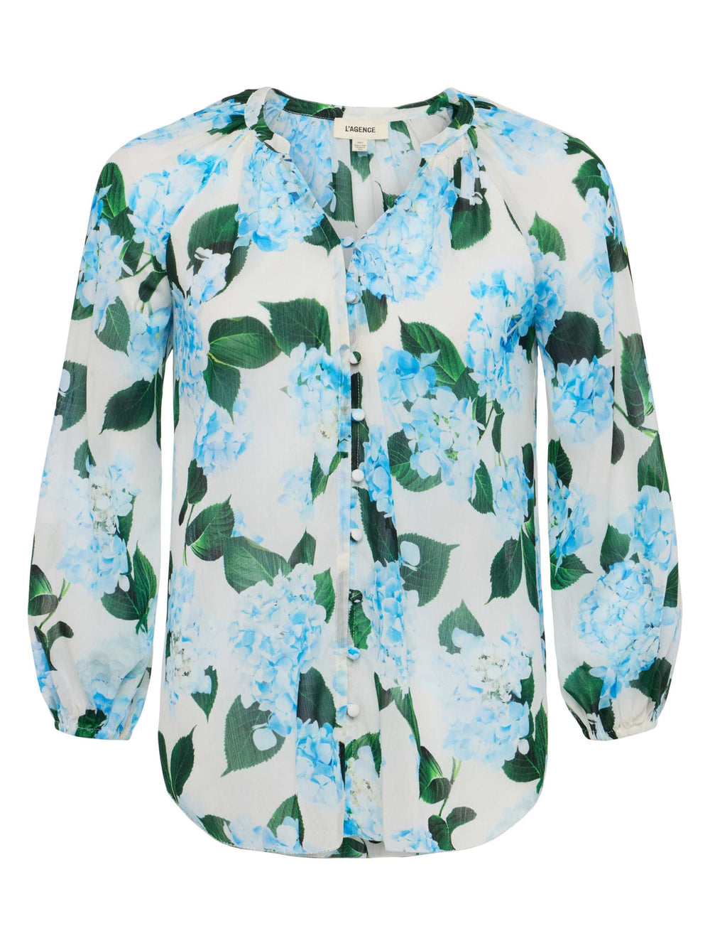 Teagan Blouse in Ivory/Light Blue Hydrangea | L'AGENCE near me