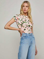 Ressi Fitted Tee in Pink Multi Magnolia Floral | L'AGENCE online