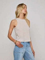 Mikaela Cotton Tank in White/Rye Stripe | L'AGENCE Women
