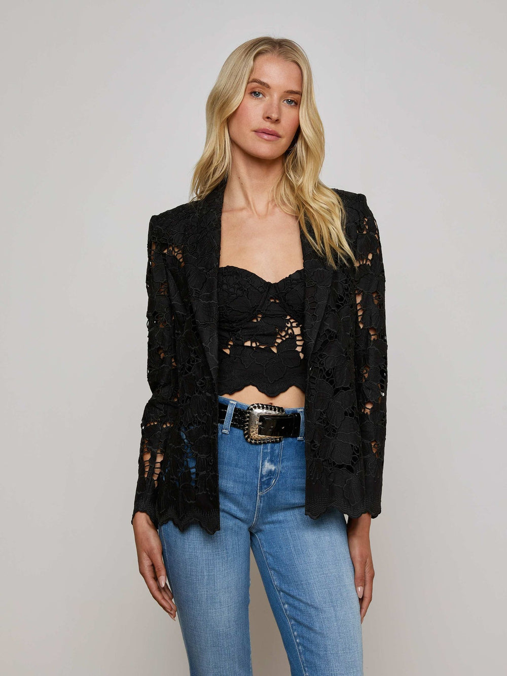 Clementine Lace Blazer in Black | L'AGENCE online