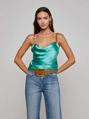 Lux Silk Buckle-Strap Camisole in Sage Lagoon | L'AGENCE Women