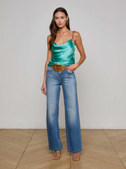 Lux Silk Buckle-Strap Camisole in Sage Lagoon | L'AGENCE Women