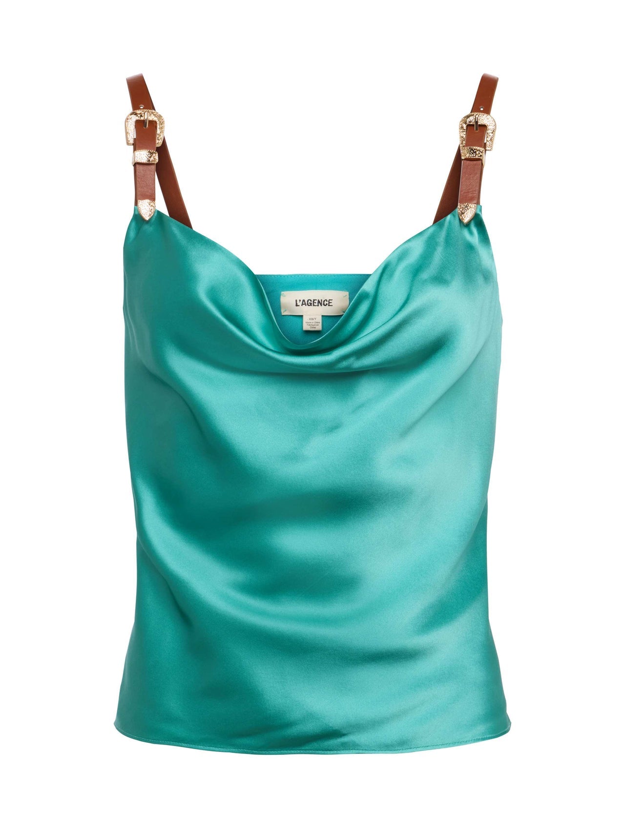 Lux Silk Buckle-Strap Camisole in Sage Lagoon | L'AGENCE Women