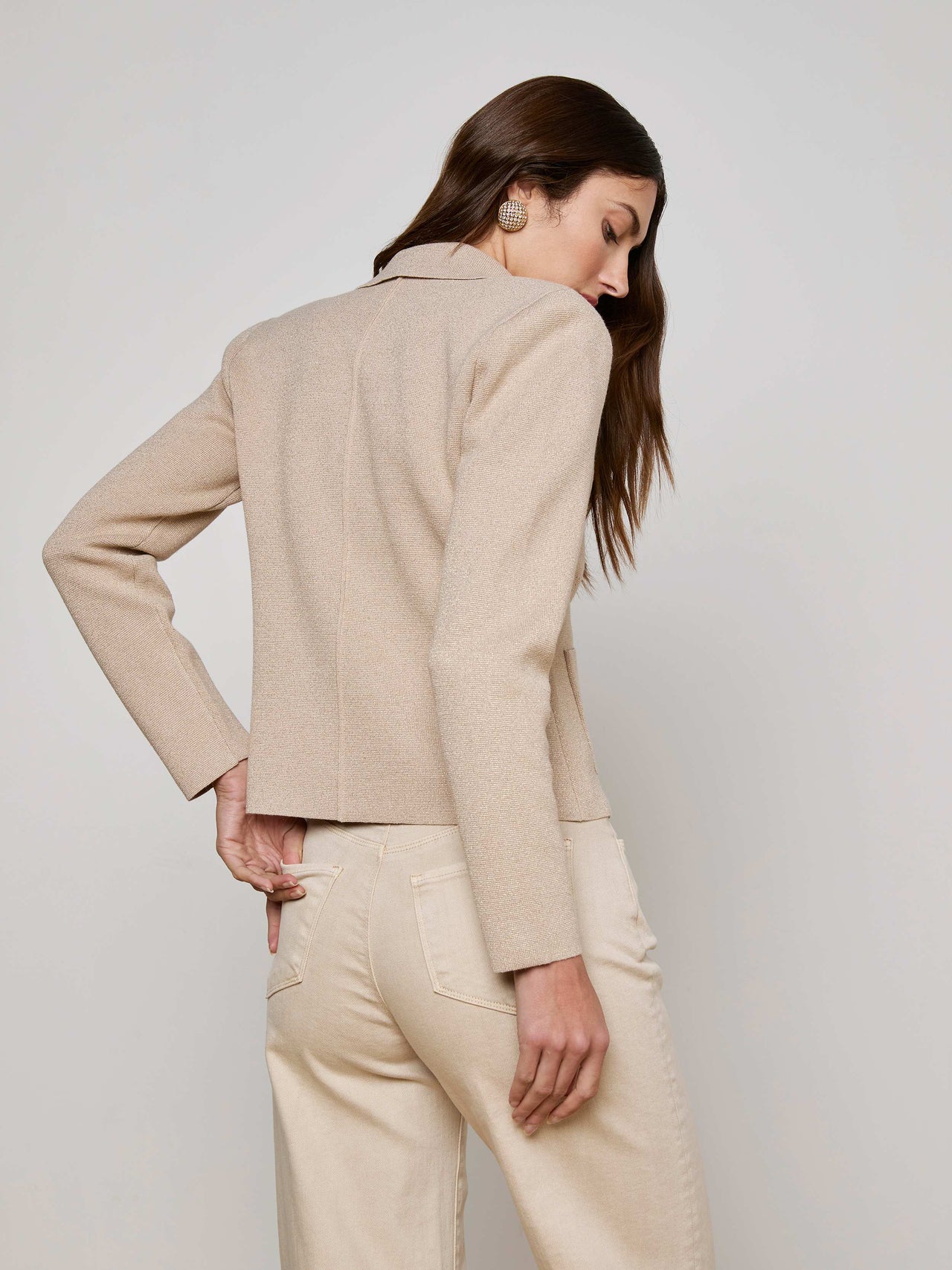 Sofia Knit Blazer in Pale Khaki/Gold | L'AGENCE US