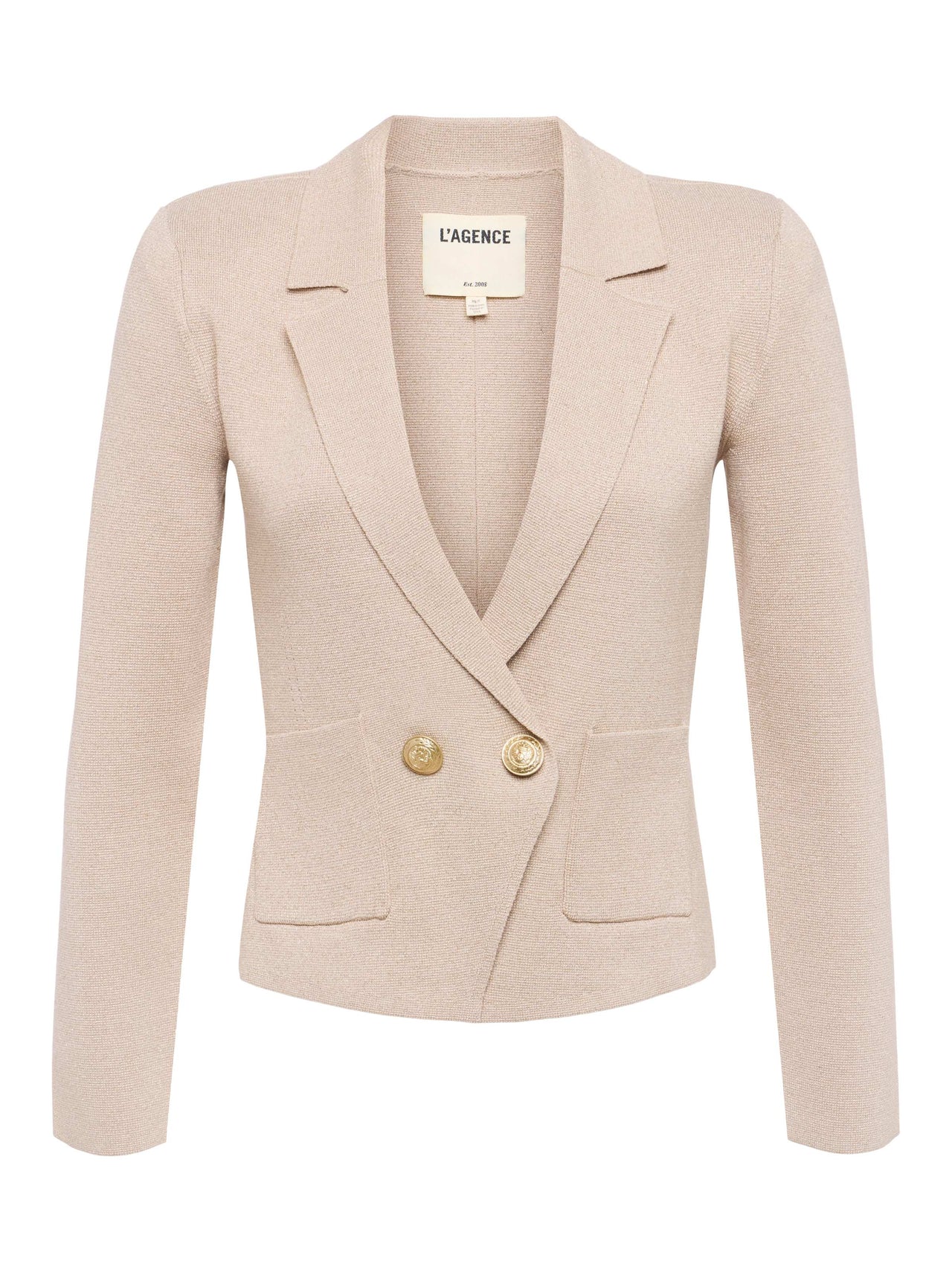 Sofia Knit Blazer in Pale Khaki/Gold | L'AGENCE US
