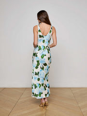 Akiya Satin Maxi Dress in Ivory/Light Blue Large Hydrangea | L'AGENCE discount