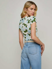 Ressi Fitted Tee in Ivory/Light Blue Hydrangea | L'AGENCE discount