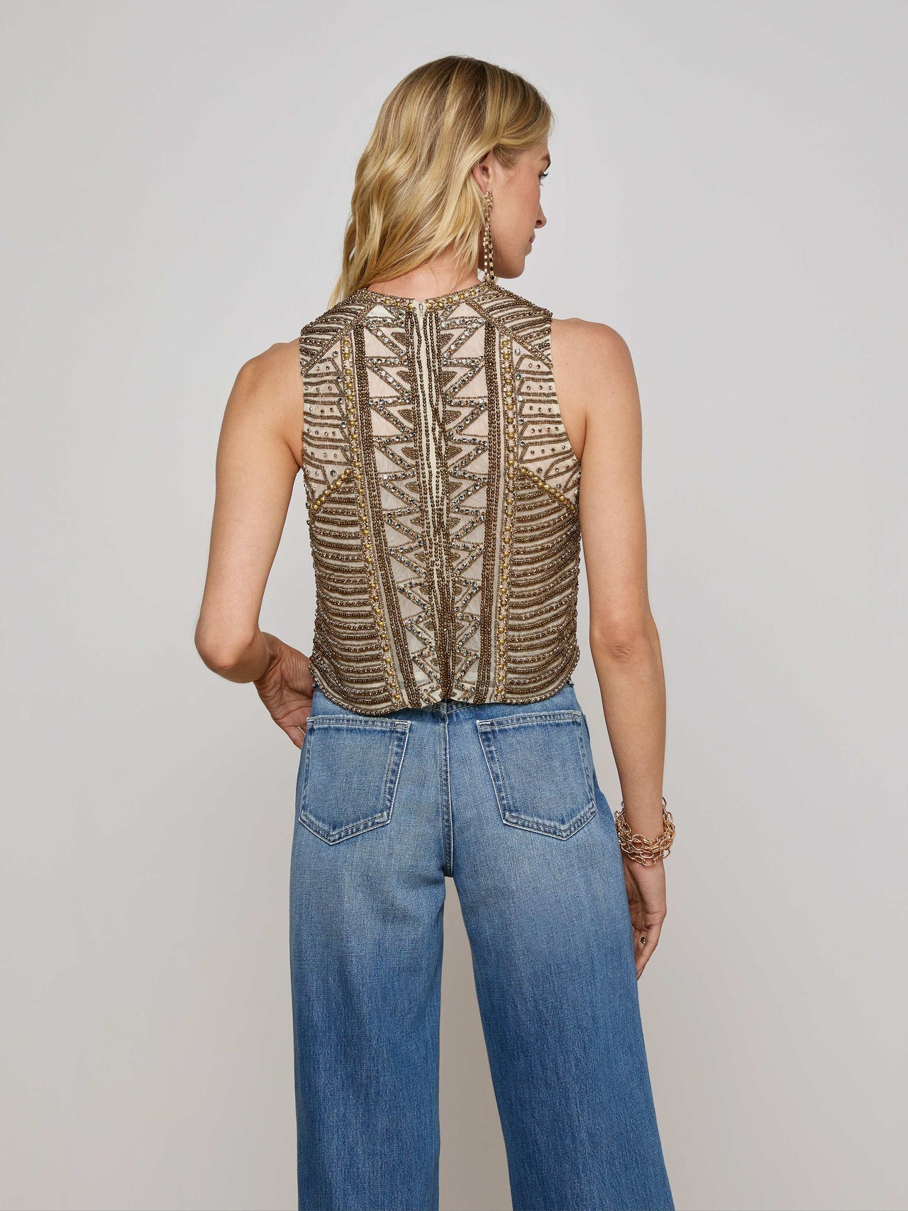 Kienna Embellished Tank in Parchment | L'AGENCE online