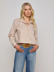 Cosette Shirt in Cappuccino/Ivory Uneven Stripe | L'AGENCE for sale
