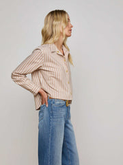 Cosette Shirt in Cappuccino/Ivory Uneven Stripe | L'AGENCE for sale