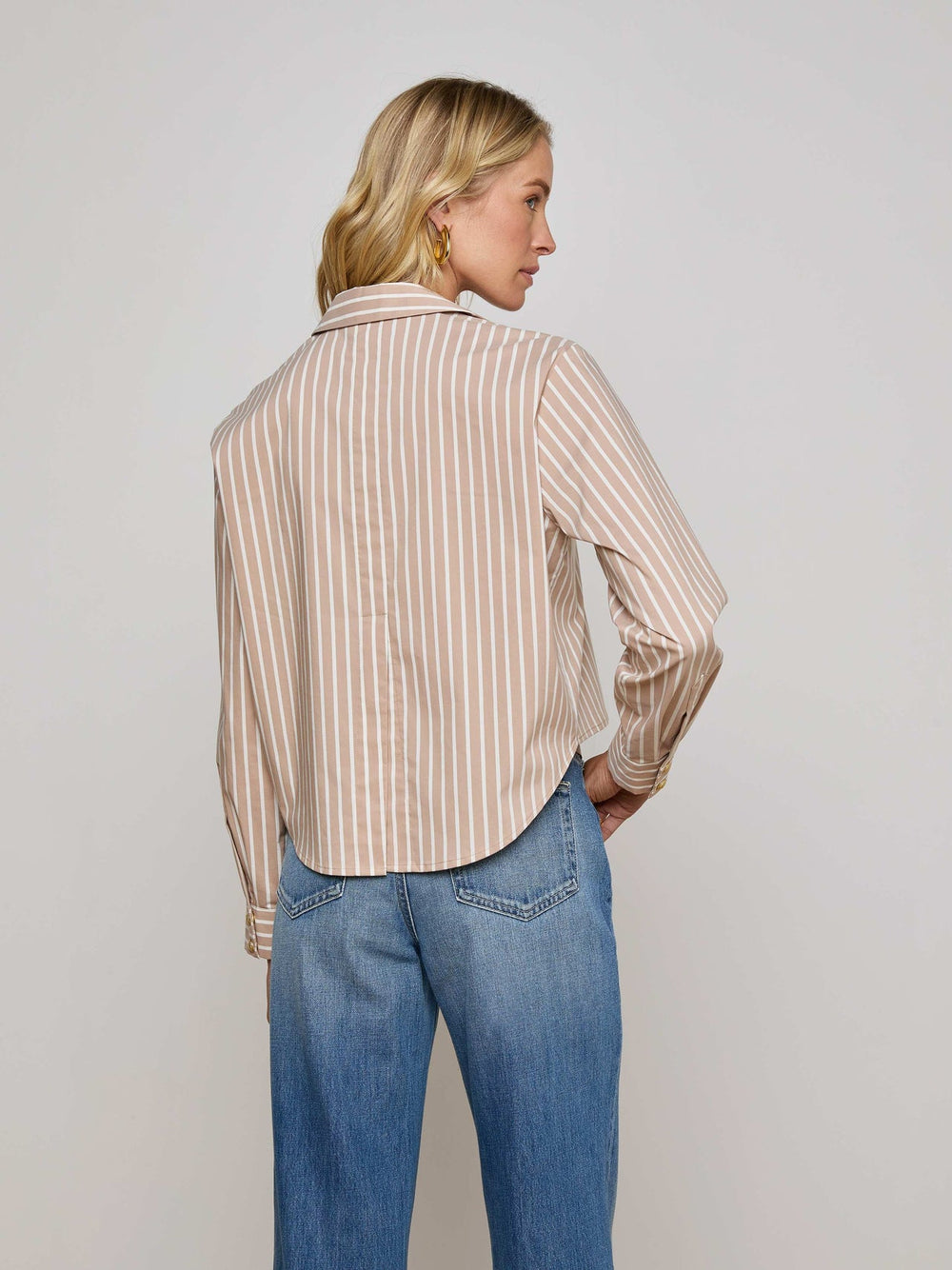 Cosette Shirt in Cappuccino/Ivory Uneven Stripe | L'AGENCE for sale