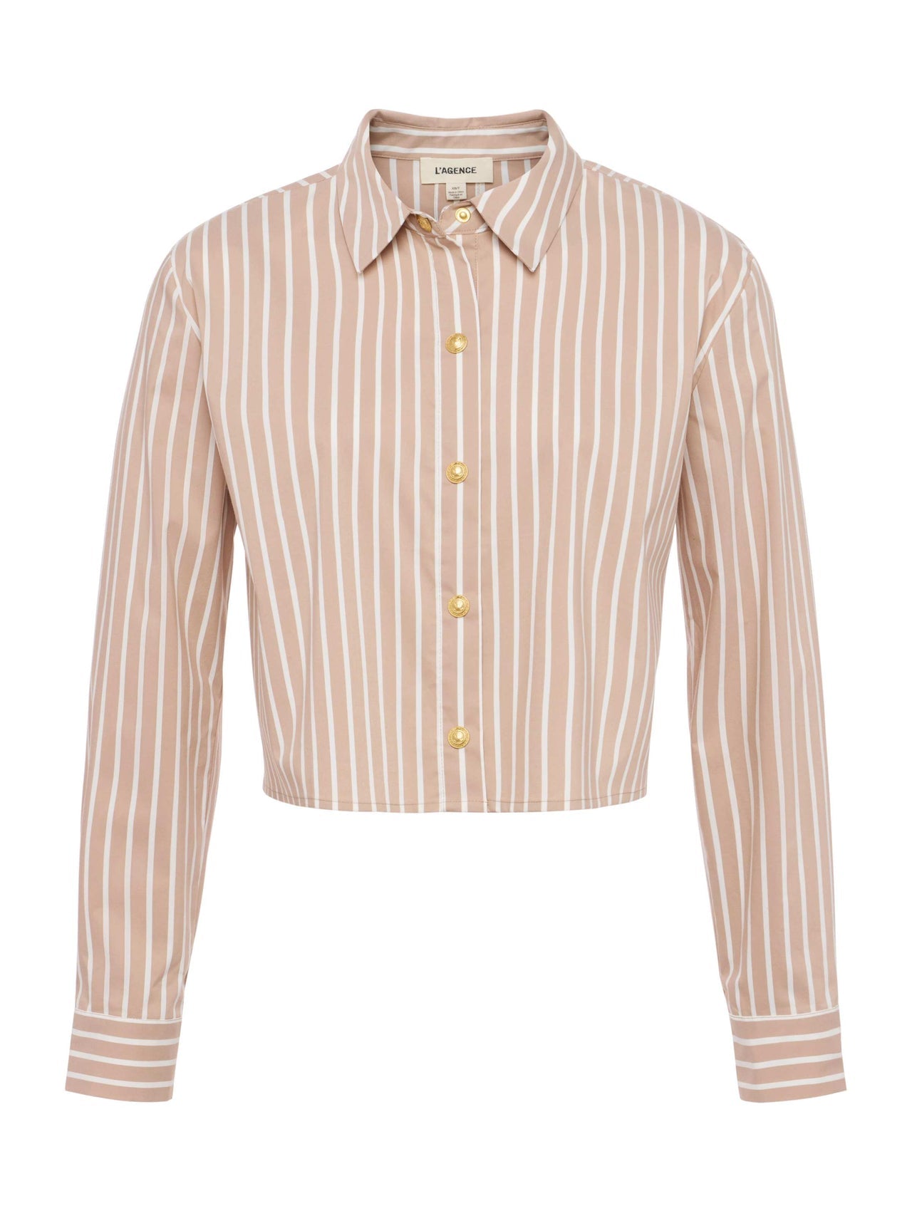 Cosette Shirt in Cappuccino/Ivory Uneven Stripe | L'AGENCE for sale