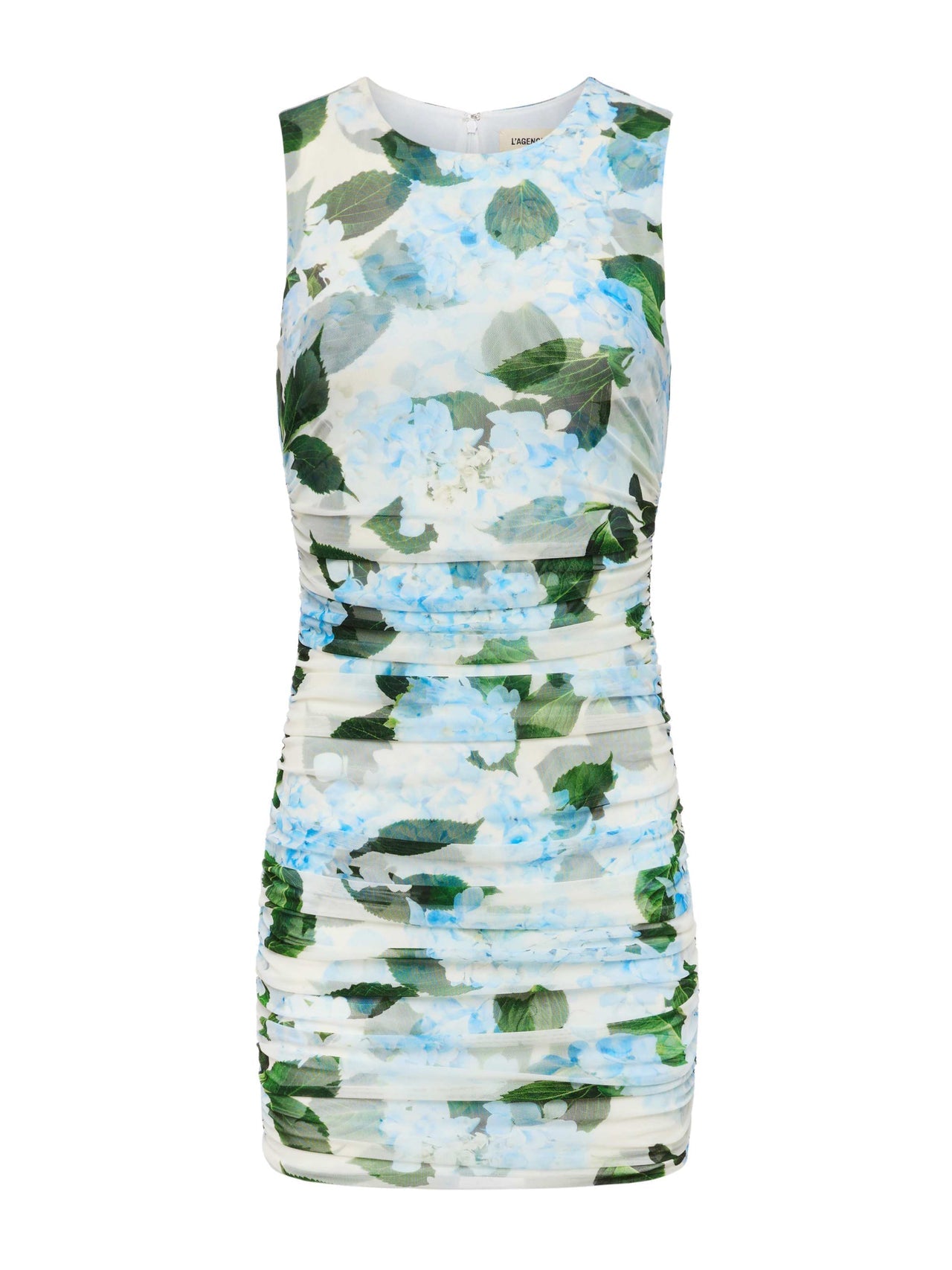 Sallie Ruched Mini Dress in Ivory/Light Blue Large Hydrangea - L'AGENCE | L'AGENCE Women