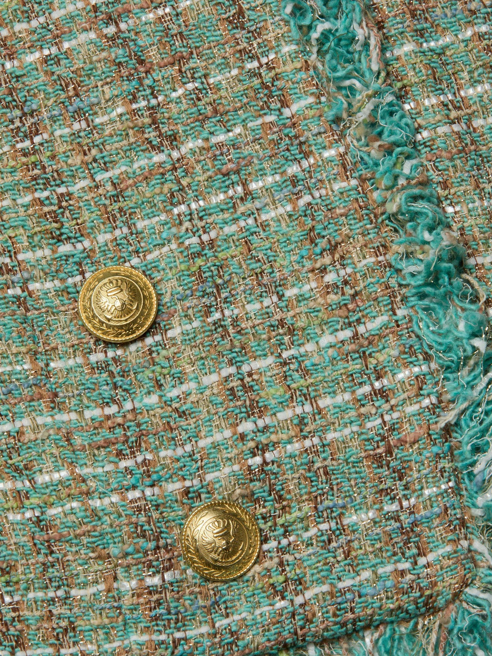 Clydie Cropped Tweed Jacket in Lagoon/Light Brown Tweed | L'AGENCE online