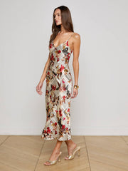 Seridie Silk Slip Dress in Multi Butterfly Rose Newspaper | L'AGENCE online