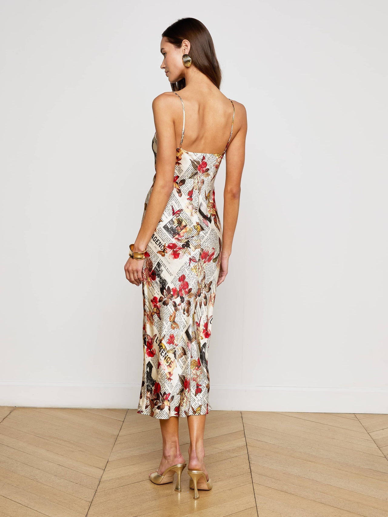 Seridie Silk Slip Dress in Multi Butterfly Rose Newspaper | L'AGENCE online