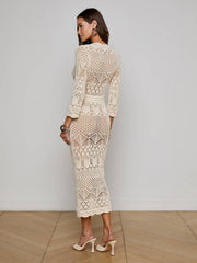 Dovie Pointelle Knit Dress in Ivory/Turquoise Button | L'AGENCE near me