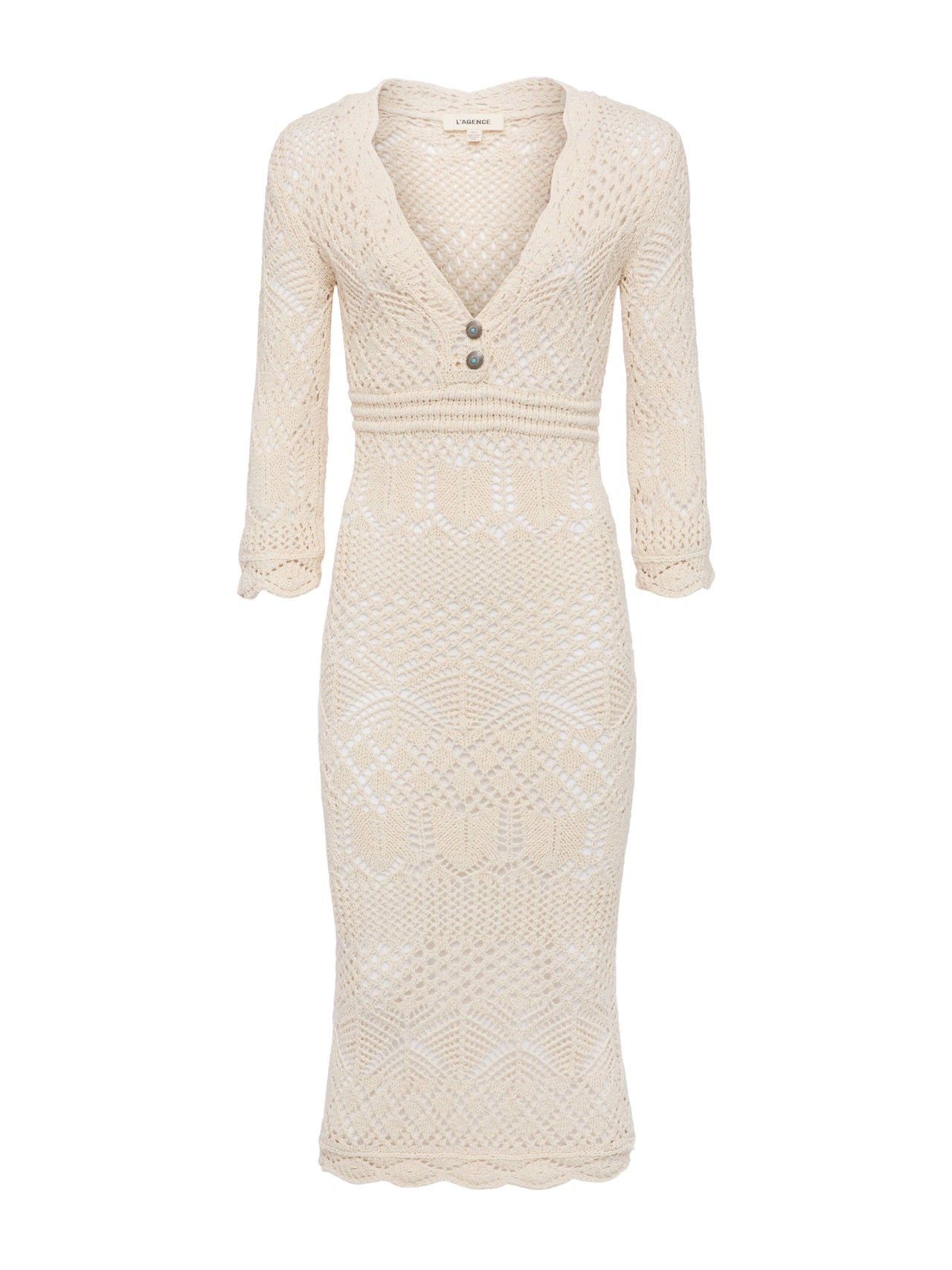 Dovie Pointelle Knit Dress in Ivory/Turquoise Button | L'AGENCE near me