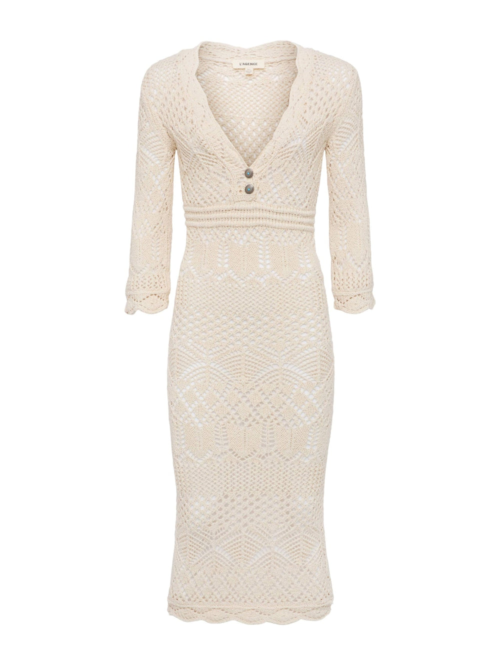 Dovie Pointelle Knit Dress in Ivory/Turquoise Button | L'AGENCE near me