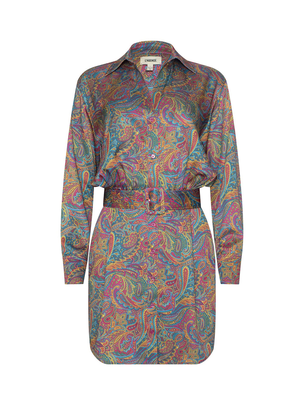 Demie Satin Shirt Dress in Multi Santa Fe Paisley | L'AGENCE Women