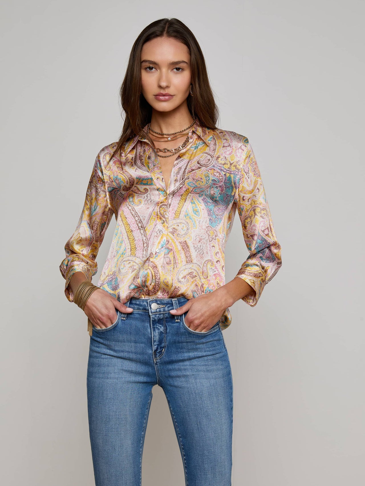 Dani Silk Blouse in Multi Western Paisley | L'AGENCE near me