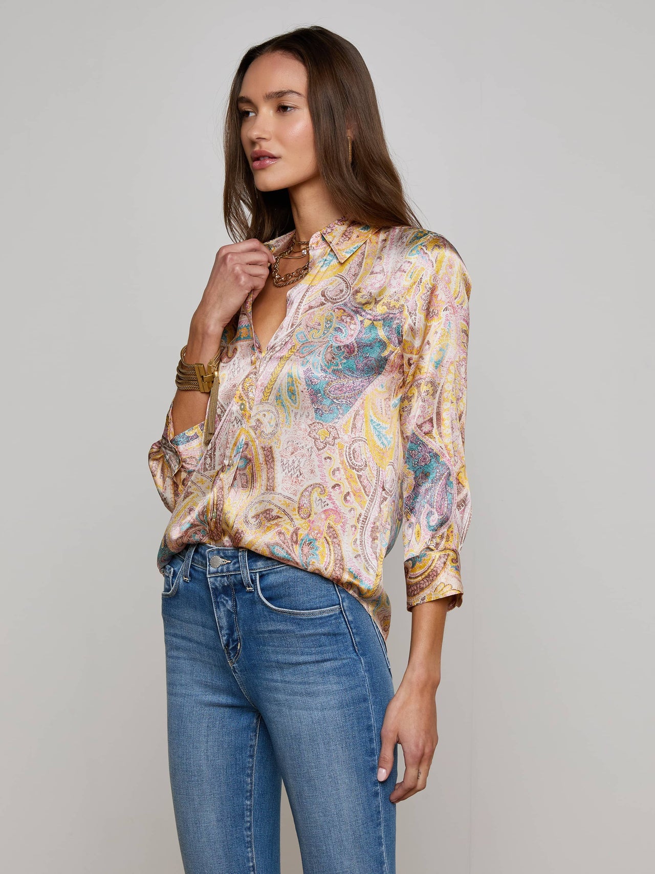 Dani Silk Blouse in Multi Western Paisley | L'AGENCE near me
