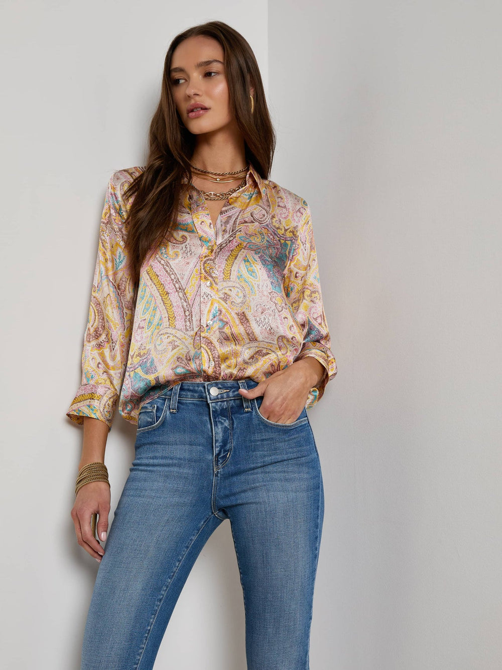 Dani Silk Blouse in Multi Western Paisley | L'AGENCE near me