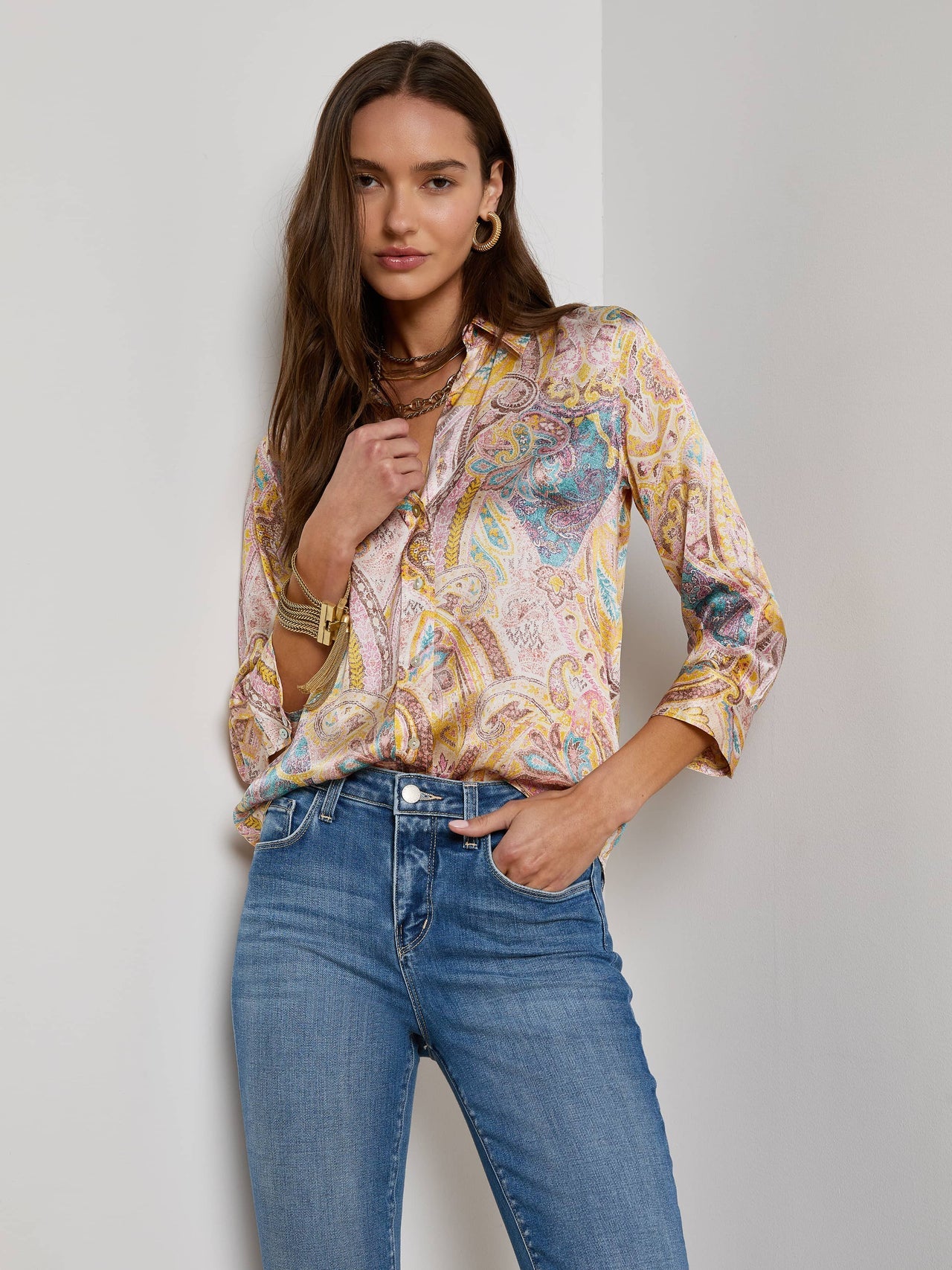 Dani Silk Blouse in Multi Western Paisley | L'AGENCE near me