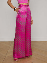 Fuchsia Pilar Silk Wide-Leg Pant in Turquoise Southwestern Geo | L'AGENCE online