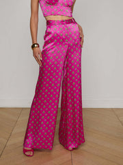 Fuchsia Pilar Silk Wide-Leg Pant in Turquoise Southwestern Geo | L'AGENCE online