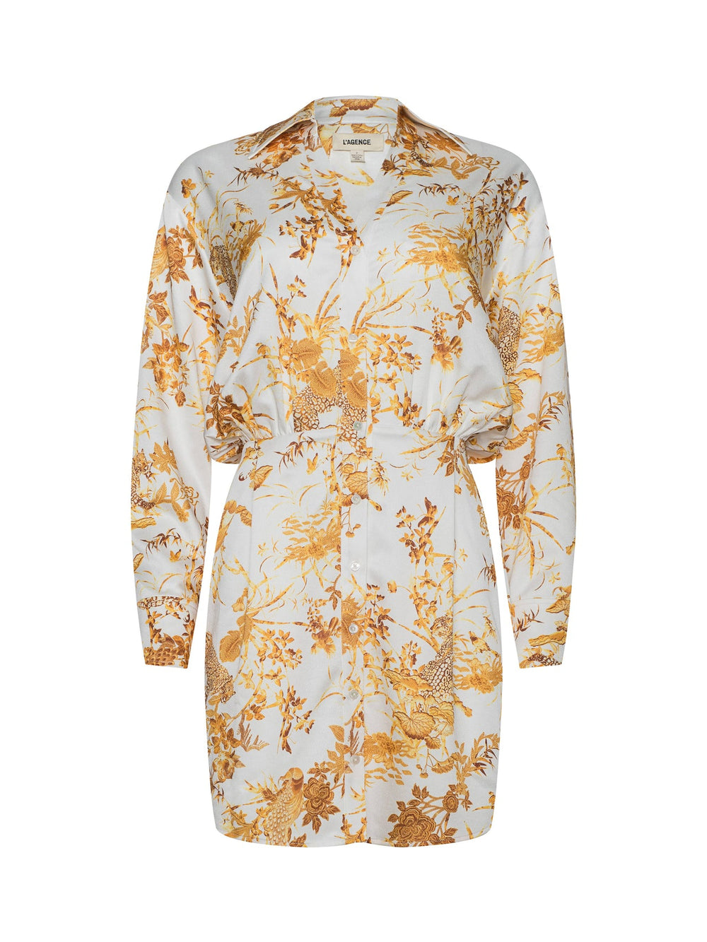 Demie Satin Shirt Dress in Ivory/Gold Tapestry | L'AGENCE US
