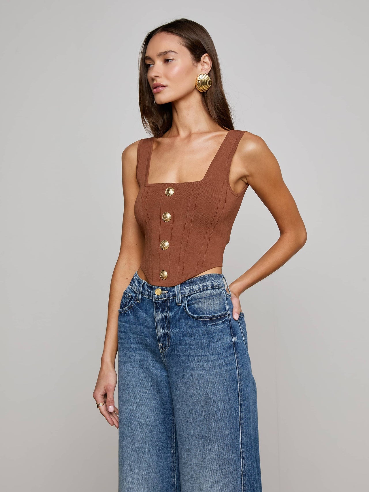 Saga Top in Sepia Brown/Gold | L'AGENCE US