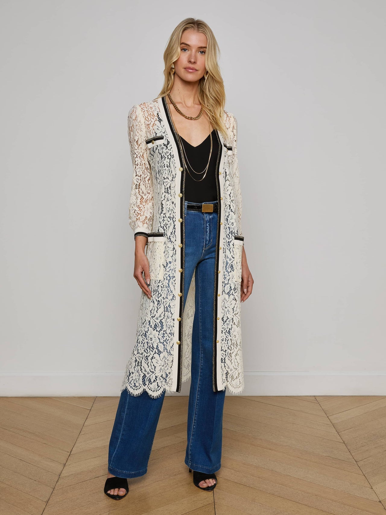 Whisper Lace Cardigan Dress in Ecru | L'AGENCE US