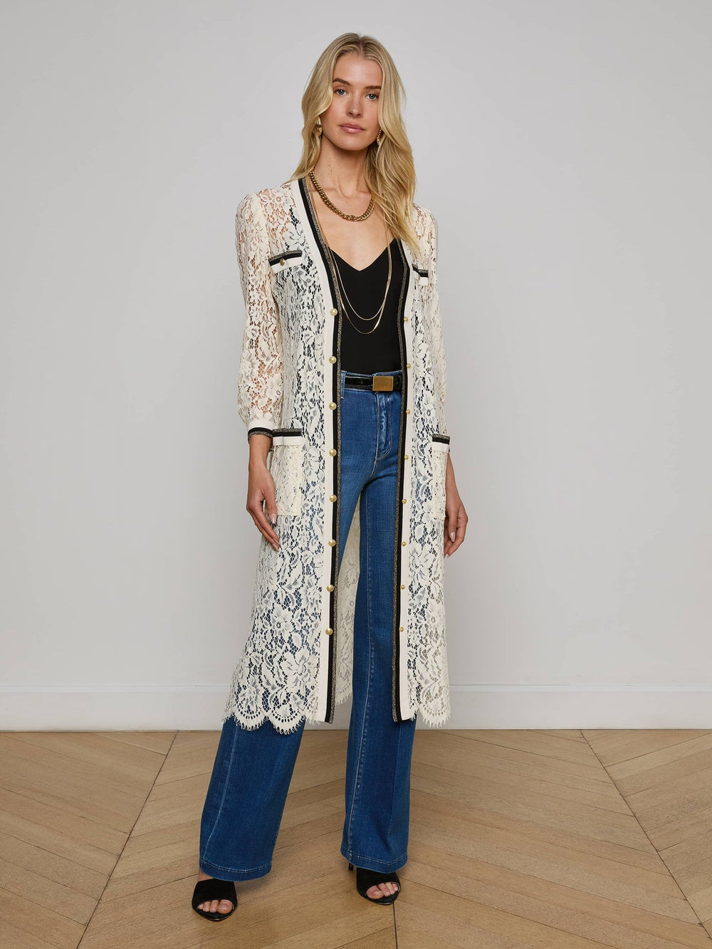 Whisper Lace Cardigan Dress in Ecru | L'AGENCE US