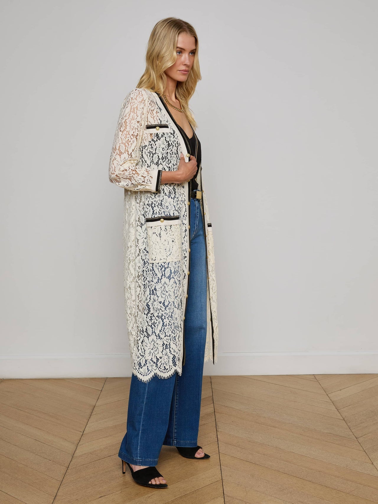 Whisper Lace Cardigan Dress in Ecru | L'AGENCE US