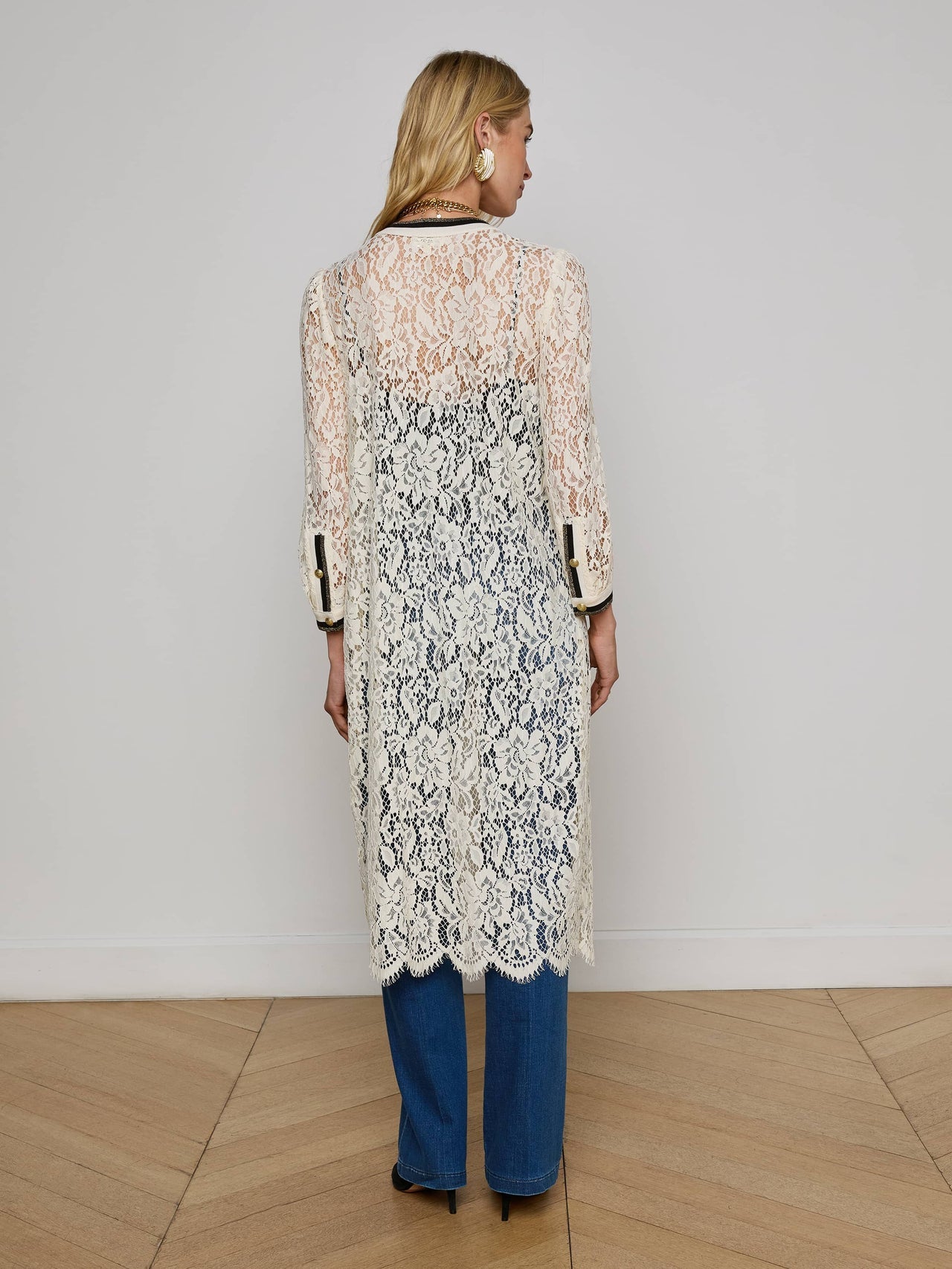 Whisper Lace Cardigan Dress in Ecru | L'AGENCE US